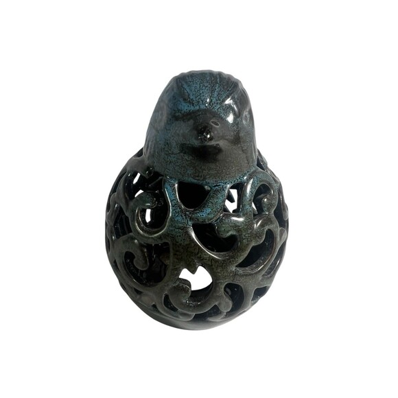 Ceramic Bird Potpourri Fragrance Sachet Holder Blue Green Crackle Glaze 7” Tall - Picture 6 of 9
